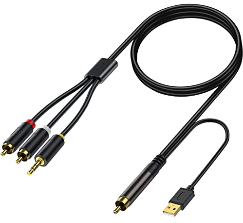 AMANKA DAC Convertitore Audio da Digitale a Analogico Coassiale a L/R RCA, Ingresso Coassiale Analogico Stereo RCA L/R e Uscita Jack 3,5mm Adattatori di Segnale per DVD Ungo 1.5m con Alimentatore Nero