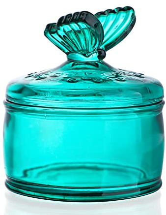kanpura Grünes geprägtes Glasgefäß mit Deckel, Kristallglas, Süßigkeitengläser, Schmuckschatulle für Weihnachtsfeier, Buffet, 100 ml