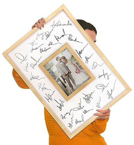 Blustrio Gästebuch Hochzeit Holz, 43x28cm Gerahmt Zum Aufhängen Willkommensschild Hochzeit, Gästebuch Geburtstag für Hochzeit/Geburtstag/Babyparty Deko/Taufe/Silberhochzeit