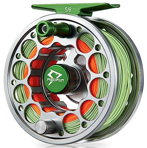 Piscifun Sword Fly Fishing Reel with Line, Pre-Loaded CNC-Machined Aluminum Alloy Fly Reel, Light Weight and Corrosion Resistance Design, 5/6wt Gunmetal