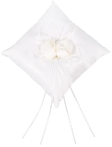 Housoutil Ringkissen Weiß Mit Satinbändern Und Blumen Für Hochzeitstafel Kissen Zum Befestigen des Trauringes Hochzeit Dekoration
