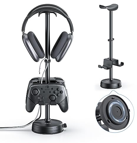 doenci Support Casque Gamer et Porte Manette pour Playstation PS5 PS4 Switch Pro Xbox One, Porte Casque et Support Manette de Jeu avec Base Ventouse, Stockage Casque Manette Bureau, Accessoire Gaming