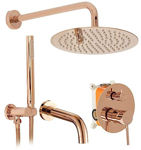 Rea Unterputz Wannen-/Duschsystem Lungo Rose Gold + BOX Duschset Duscharmatur mit Duschkopf und Kopfbrause aus Edelstahl Duschgarnitur für Badezimmer (Rose Gold)