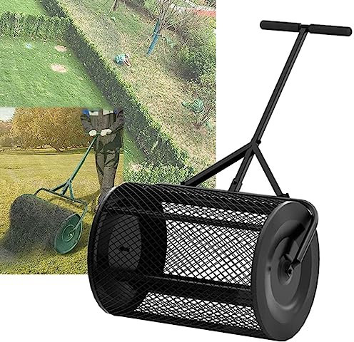 DOZPAL 24-Zoll-Kompoststreuer – leichte handgeführte Miststreuwalze mit T-förmigem Griff für Rasen und Garten – Mehrzweck-Torfmoos-Samenstreuer,Black-40cm