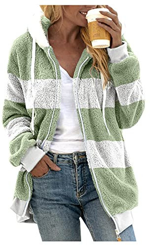 Générique Fleecejacke für Damen, Reißverschluss, warm, Mantel, Kapuzenpullover, Reißverschluss, dicker Mantel, Frühling, Herbst und Winter, lässig, schick, Jacke, grün, 52