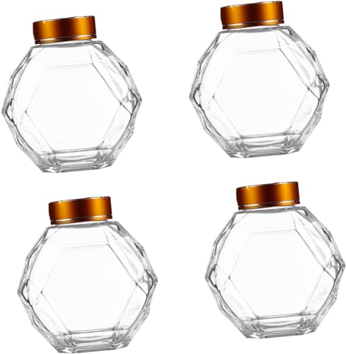 Pots à confiture, pots avec couvercle, pots à épices, 4 pièces bouteille de miel récipient transparent mini pots de confiture mini pots de miel pots de miel vides conteneurs hexagonaux avec couvercles