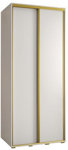 MEBLE KRYSPOL Davos 1 110 Schlafzimmerschrank mit Zwei Schiebetüren - Moderner Kleiderschrank mit Kleiderstange und Regalen - 235,2x110x60 cm - Weiß Weiß Gold