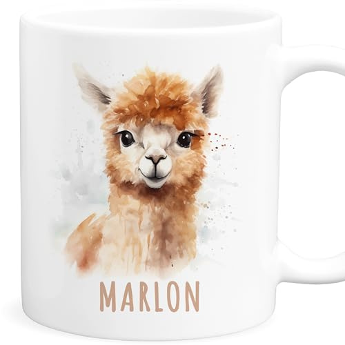 Alpaka Tasse Kinder personalisiert mit Namen als Geburtstagsgeschenk | Personalisiert, hochwertige Keramik, spülmaschinen- & mikrowellengeeignet, 330 ml, Alpakatasse