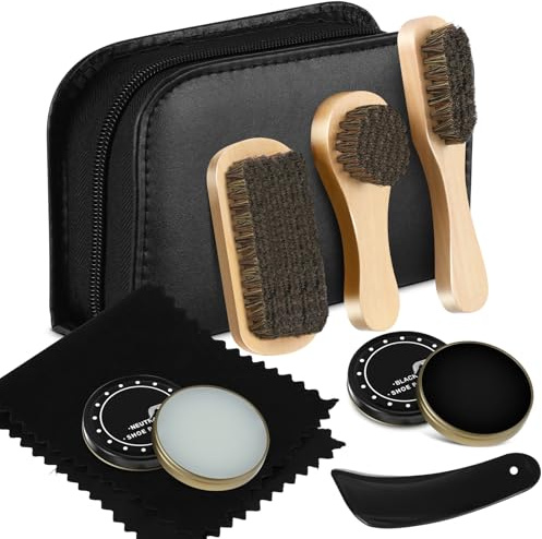 Loopeer Kit de 8 piezas de brillo de zapatos, kit de cuidado de brochas de pulido de cuero, Negro, Classic