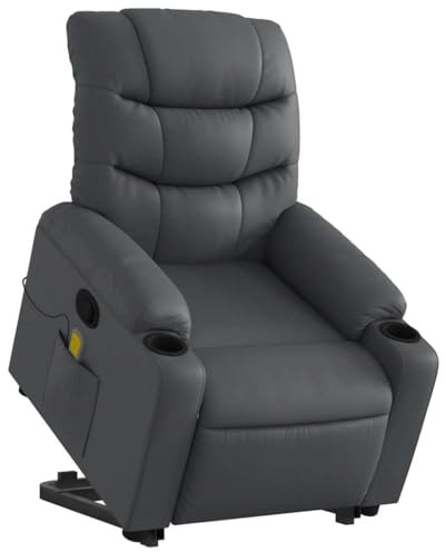 vidaXL Massagesessel, Verstellbar Sessel mit Aufstehhilfe, Fernsehsessel Relaxsessel mit Liegefunktion, Liegesessel Aufstehsessel Polstersessel, Grau Kunstleder