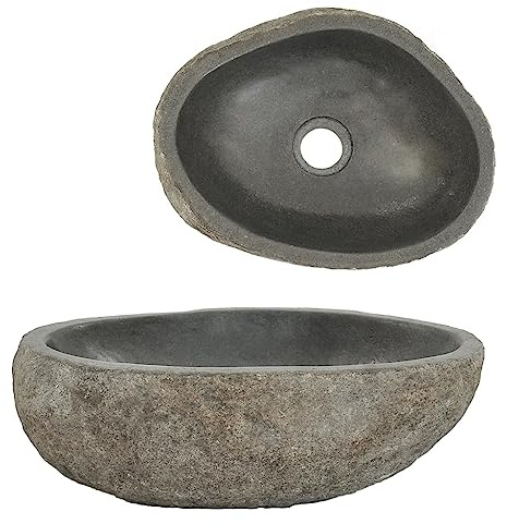 FOZICV Waschbecken Anthrazit 37x30x12 cm Flussstein Washbasin Lavabo Badmöbel Modern Aufsatzbecken Aufsatzwaschtisch Bathroom Sink Badwaschbecken Flusssteinbecken