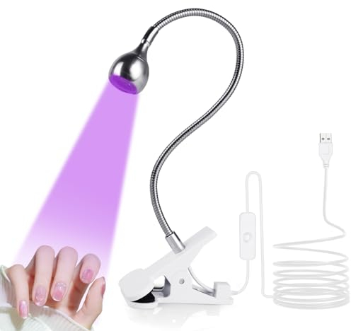 LOPHE Lámpara de Uñas, Secador de uñas UV, 3W USB Lampara Uñas Semipermanentes Giratoria 360° de Gel LED de Cuello de Cisne con Clip e Interruptor, Regalo para Manicura para Mujere