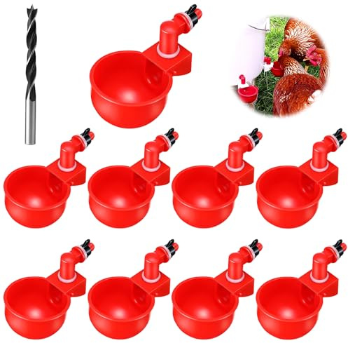 9 Piezas Bebedero Gallinas Automatico Bebedero para Pollos con Taladro, Vasos de Agua de Pollo para Aves de Corral, Juego Automático para Pollos Patos, Gansos, Pavos Paloma