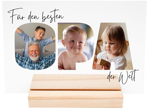 DEL MÀ Unique & Personal Opa Fotogeschenk personalisierte Fotocollage Acrylglas Bild mit Foto Glasbild Muttertagsgeschenk Deko Großvater Geschenk 20x30 cm inkl. Holzfuß