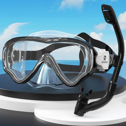 RIOROO Snorkelmask för barn, dimsäker och läckagesäker flytande glasögon, 180° högupplöst panorama-dykmask med näsmask, simglasögon för pojkar, flickor och tonåringar i åldrarna 4-14