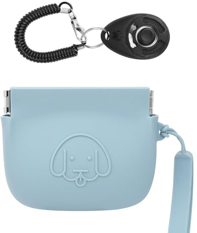 FIDWALL - Bolsa de silicona para golosinas para perros, cierre automático, con clickers de entrenamiento para perros, caminatas para perros y gatos, formato de bolsillo (azul cielo)