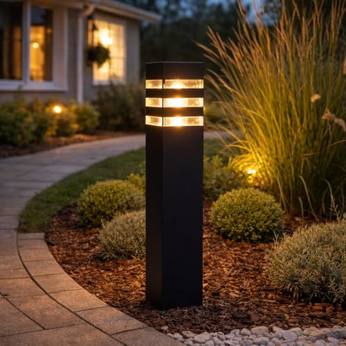 Lumiled Wegeleuchte Außen Pollerleuchte 50 cm E27 IP44 Aluminium Schwarz | Außenstehleuchte, Stehlampe, Wegelampe, Gartenleuchte, spritzwasserdicht, E27 Fassung bis 13W, für Garten und Einfahrt