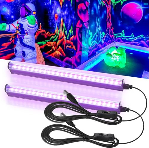 Anpro Black Light Bar - 24 LED UV Blacklight With Fluorescent Tapes, 2 Bars, 120° Beam Angle, USB Power Cord, 385-400nm Wavelength, Flood Light With Switch