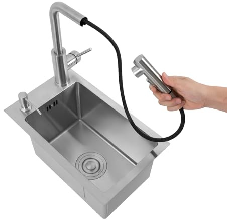 Edelstahlspüle Einbauspüle 1 Becken Einbauspüle mit Ausziehbaren Armaturen Küchenspüle (28 * 46 * 22cm)