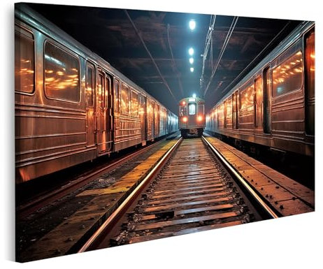 islandburner Bild auf Leinwand U Bahn Tunnel beleuchtet ankommender Schnellzug Untergrundtransport Bilder Wandbilder Poster