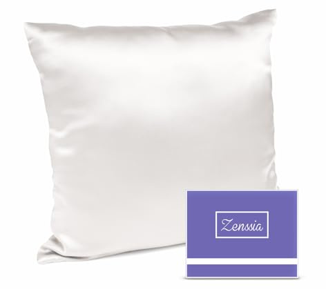 Zenssia Seidenkissenbezug 40x40, 100% Maulbeerseide, Weiß, 1 Stück | Echte 19 Momme Seide, Superweich & Atmungsaktiv, Haar- und Hautpflege, Verdeckter Reißverschluss, Luxuriöser Schlafkomfort.