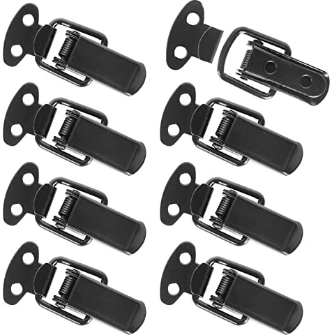 Zythrem 8Pcs Spring Loaded Toggle Latches Stainless Steel Catch Clamp Clips | Spring Lock Hasp Catch Duck Billed Buckles for Toolbox Drawer Cabinet Case Closet Locker Black