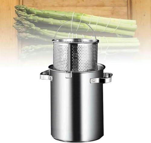 ERSINIAN Olla para espárragos de 5 l, Olla al Vapor para Pasta de Acero Inoxidable 304 con Cesta extraíble, Herramienta de Cocina Comercial