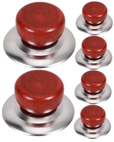 Cabilock Boutons de Couvercle de Casserole Universels en Métal et Bois, Poignées Remplaçables, Petite Taille, Résistantes la Chaleur, Accessoires Cuisine pour Couvercles, Lot de 6