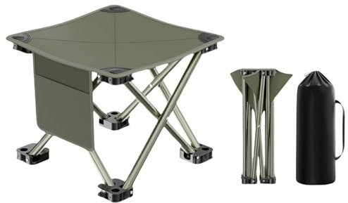 Mafagwre Klappbarer Camping Hocker, 33 X 33 X 33 cm, Leichter Tragbarer Angelhocker Mit Tragetasche Und Tasche, Sitz Für Wandern, Picknick, Strand, Garten, Rasen, Grillen, Reisen (Grün)