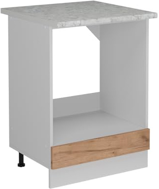 Vicco Herdumbauschrank R-Line, Goldkraft Eiche, 60 cm AP Marmor, zur freien Kombination innerhalb modularer Küchensysteme