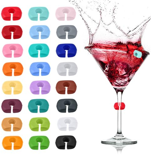 Yuanchu Glas Markierer Tassen Identifizieren, 24 St Glass Tag Wiederverwendbarer Glasmarker Silicone Wine Glas Markierung Edel Getränke Markieren Glasmarkierer Weinglas Markierer Bar Party