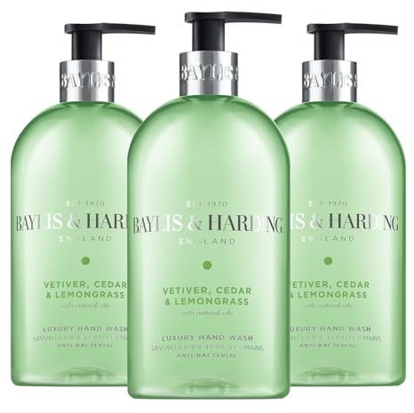 Baylis & Harding Signature Vetiver, Cedar & Lemongrass Anti-Bacterial Hand Wash 500ml (Pack of 3) - Vegan Friendly
