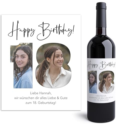 18. Geburtstag Weinetiketten personalisiert mit Foto Flaschenetiketten selbst gestalten Geburtstagsgeschenk Geschenk Fotogeschenk Weinflasche Etiketten 2 Stk. | 10x12 cm