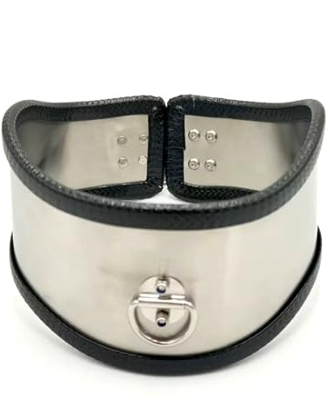 Soarvlorfy Abschließbar Halsband aus Edelstahl, BDSM Sklaven Halsfessel mit Traktionsring, BDSM Bondage Choker Sklave Halsreif Erotik Fetisch Sexspielzeug für Paare Erwachsenen,Schwarz,Männer