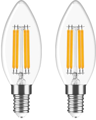 Morotty E14 LED Candle Light Bulbs,4W 470lm Warm White 2700K with C35 Small Screw Candle Light Bulb, Non Dimmable - Pack of 2