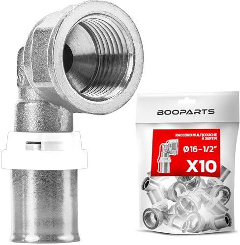 BOOPARTS – Gomito Femmina a Pressare Ø16 mm x 1/2 per Tubo Multistrato | Profilo TH | Raccordo in Ottone Nichelato | Set da 10 Pezzi