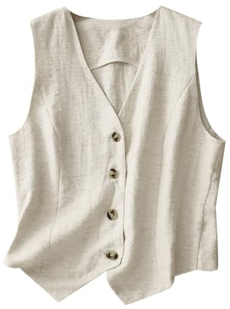 MINTLIMIT Women's Linen Vest Summer Sleeveless V Neck Waistcoat Lightweight Work Casual Cotton Blazer Vest