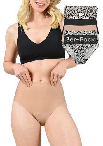 BeMee Daytime Seamless High Waist Hipster, hauchdünner Periodenslip, Nahtlose Menstruationsunterwäsche, auslaufsicher, schadstoff-frei bei mittelstarker Blutung, bunt Sortiert, Größe M, Dreierpack
