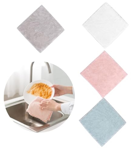 PACKOVE 4piezas Paños De Cocina Paños De Limpieza Hogar Tienda y Cocina Hechas De Material Coral Fleece No Encogen Secado Rápido Prácticas para Uso Diario