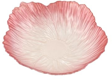 Pearlised Crystal Glass Serving Bowls,Ornament Plate Bowl,Large Flower-Shaped Fruit Plates for Afternoon Tea, Desserts & Canapés,Salad(Large,Pink)