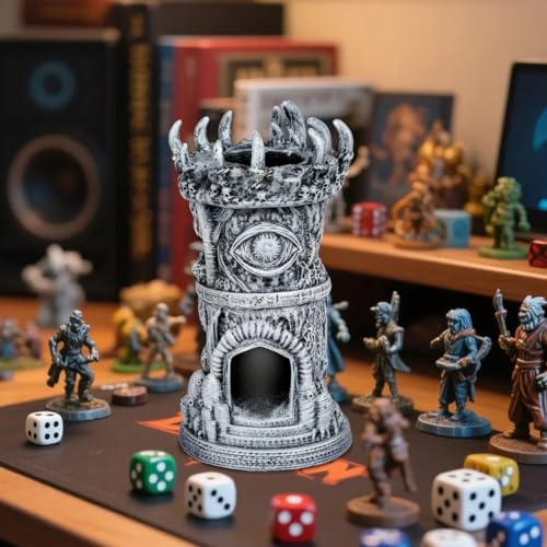 LKKCHER DESIGN Kyklopen Würfelturm für Alle Würfelgrößen, DND Brettspiel Zubehör, Einäugiger Turm, Tischplatte Rollenspiele, Harz 3D Würfelthron, D&D Fantasy Spieler Geschenk (Keine Würfel Enthalten)