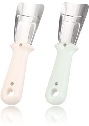 MIRKUZI 2 pezzi Pala per ghiaccio da frigorifero, Pala per frigorifero, Pala per congelatore, Gadget da cucina, Pala in acciaio inox con sbrinatore, Pala per ghiaccio multifunzione (Beige, Verde)
