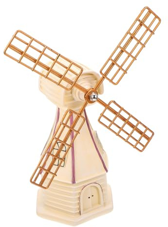 GLEAVI Miniature White Resin Windmill Model Home Ornament Vintage Dutch Windmill Art Craft Decoration for Book Shelf and Desktop