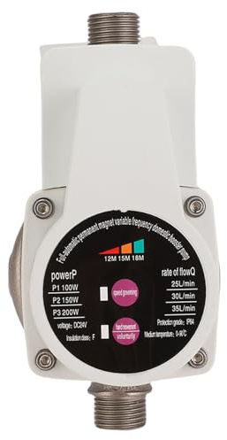 Luocute Bomba de Refuerzo de Presión de Agua DC Solar Alimentado 3 Velocidades Ajustables 100W-200W, 25L-35L / Min, Motor Tranquilo sin Cepillos para Baños de Baños, Aumenta la Presión (Enchufe de
