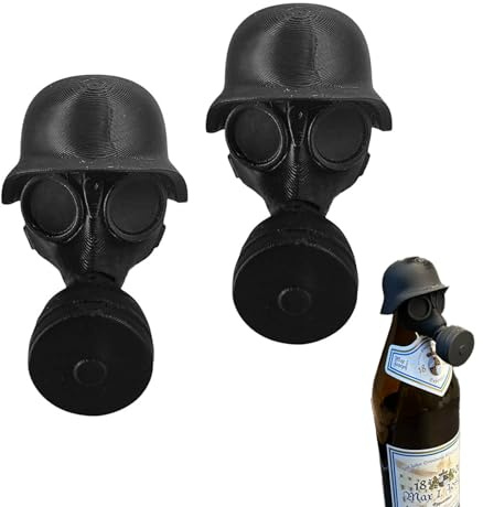 Shirene Stahlhelm Bierflaschenverschluss mit Gasmaske Design,2 Stück Wiederverschließbarer Bierverschluss für Bierflaschen, Bierhelm als Geschenk für Partys und Outdoor-Events