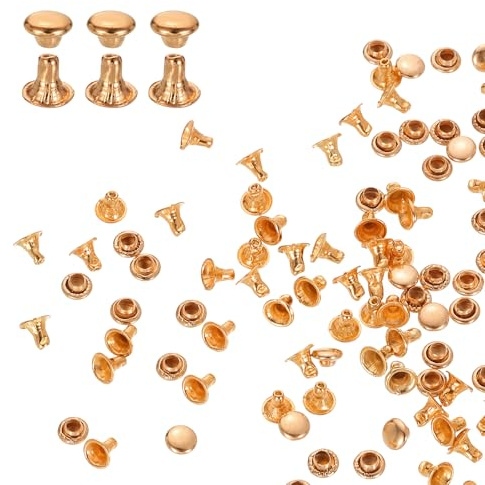 QUARKZMAN 200 Set Rivetti in Pelle Cappello Singolo 3mm Acciaio al Carbonio Rivetto a Vite per Cuoio Chicago Metallo Rotonda Tubolari Per Borse Scarpe Pelle Riparazioni Decorazioni, Oro