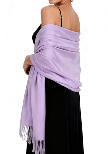 EASE LEAP Elegantes chales y envolturas de pashmina de color sólido para mujer, para boda, damas, bufandas grandes y suaves para invierno (lila)