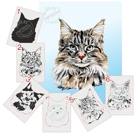 AS-406 Maine Coon Katze Step by Step Schablone für Acryl, Airbrush, Spray, Lacke und Wandfarbe