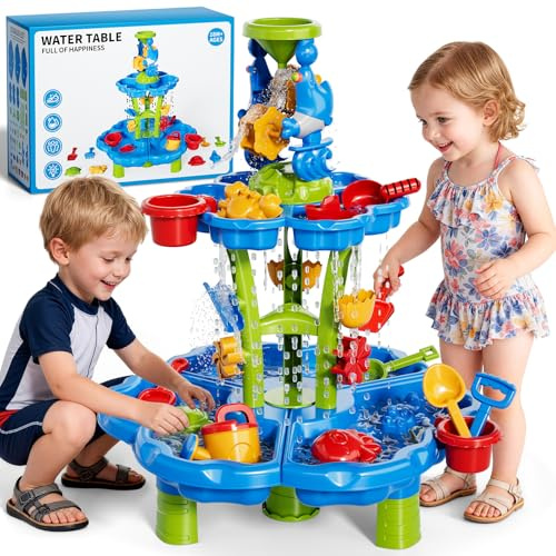 Ci Vetch 2-Tier Flower Shape Sand & Water Play Table for Toddlers Ages 1–8 | Complete beach toy set, outdoor summer playset, sturdy structure, great birthday gift for boys girls indoor & backyard use