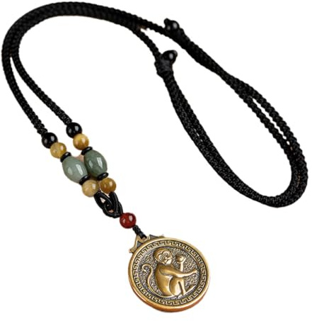 PAMTIER 12 Zodiaque Chinois Collier pour Hommes Femmes Porte-Bonheur Signe Cercle Acier Inoxydable Boho Pendentif Réglable Long Corde Chaîne Personnalisé Horoscope Vintage Bijoux